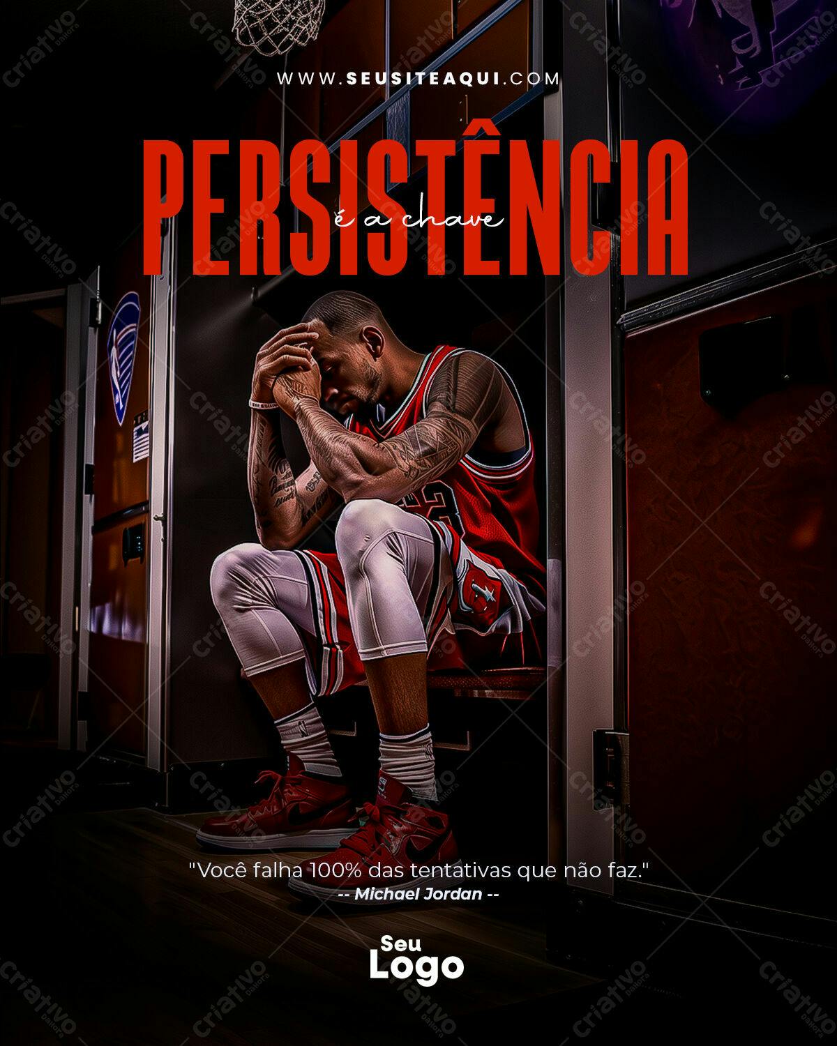 Poster Motivacional com Jogador de Basquete PSD Editável