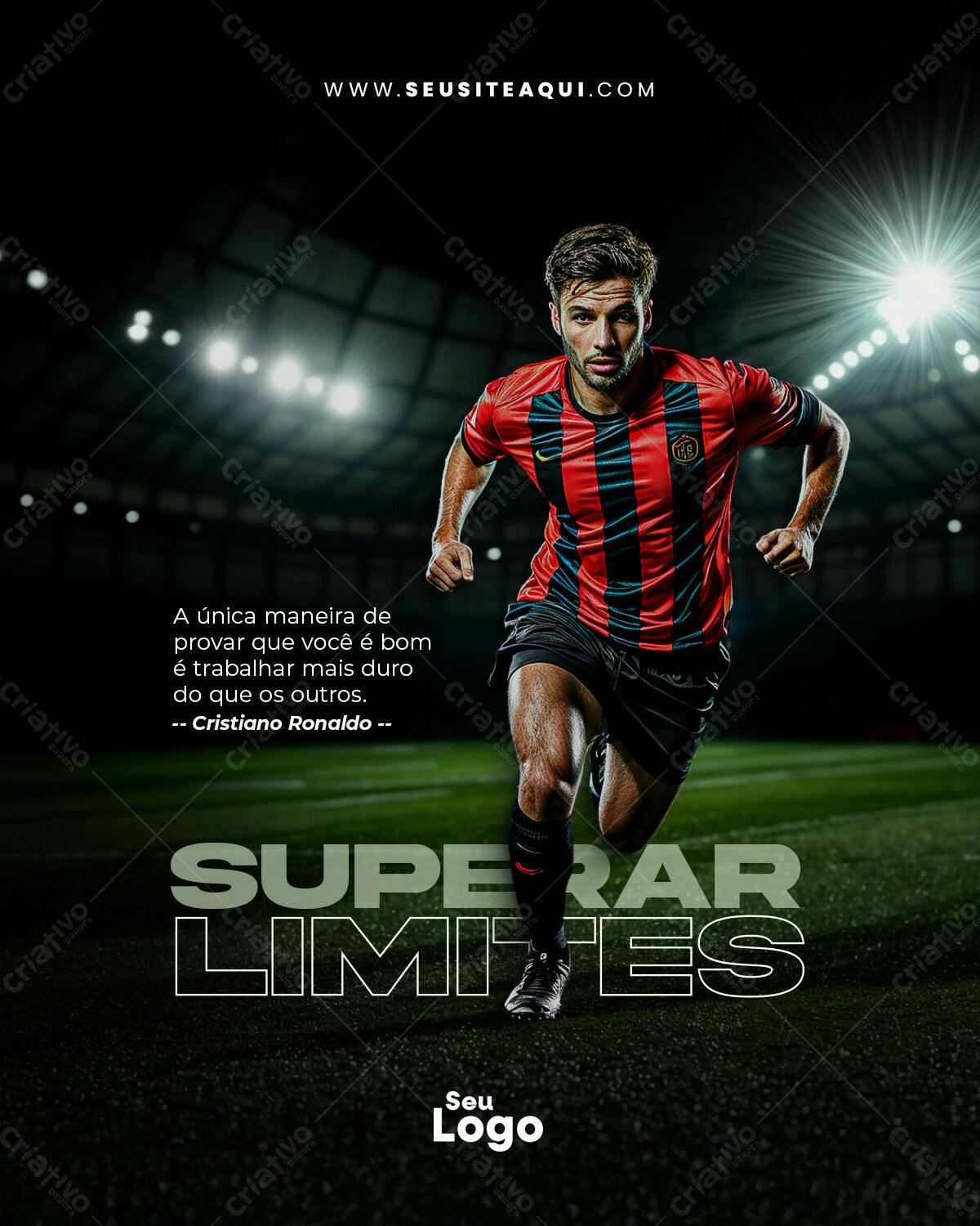 Flyer Motivacional com Jogador de Futebol PSD Editável