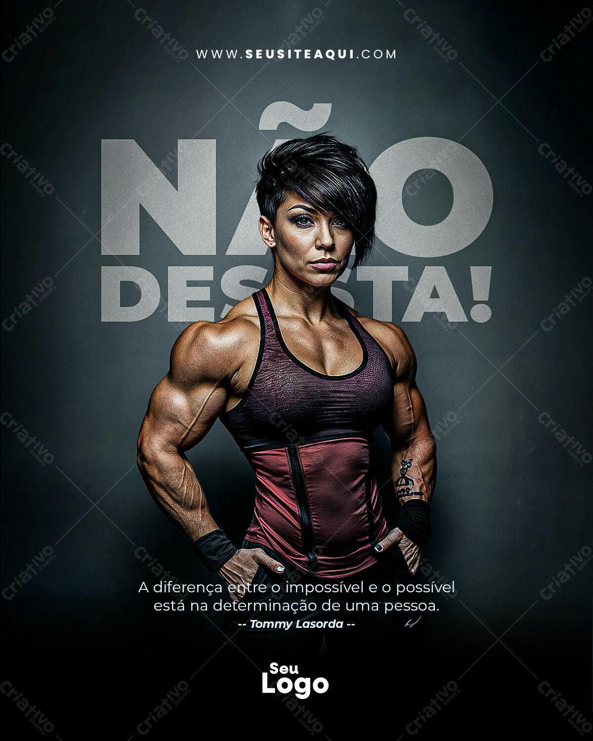 Poster Motivacional Fitness Feminino PSD Editável