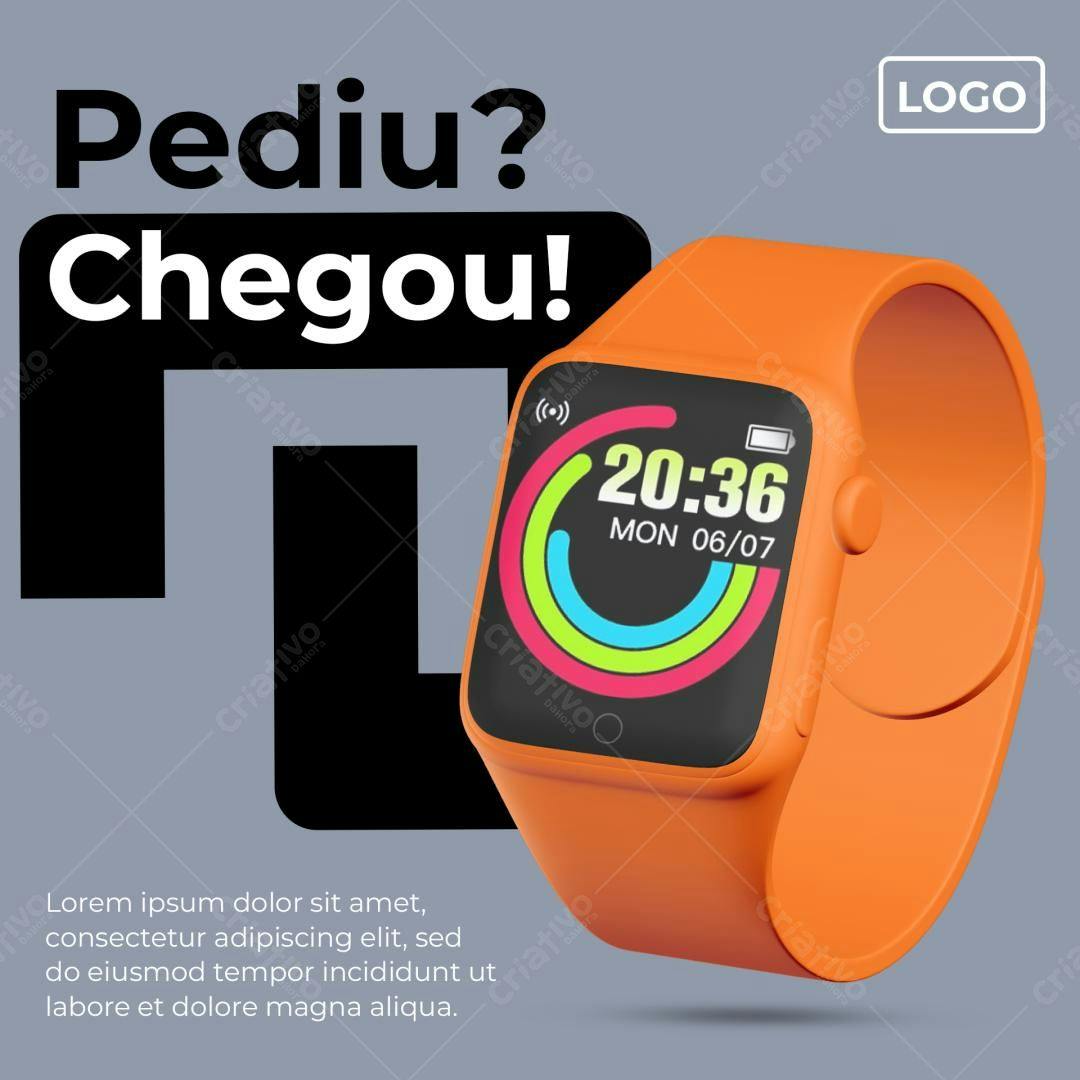Mockup Smartwatch Laranja PSD Editável