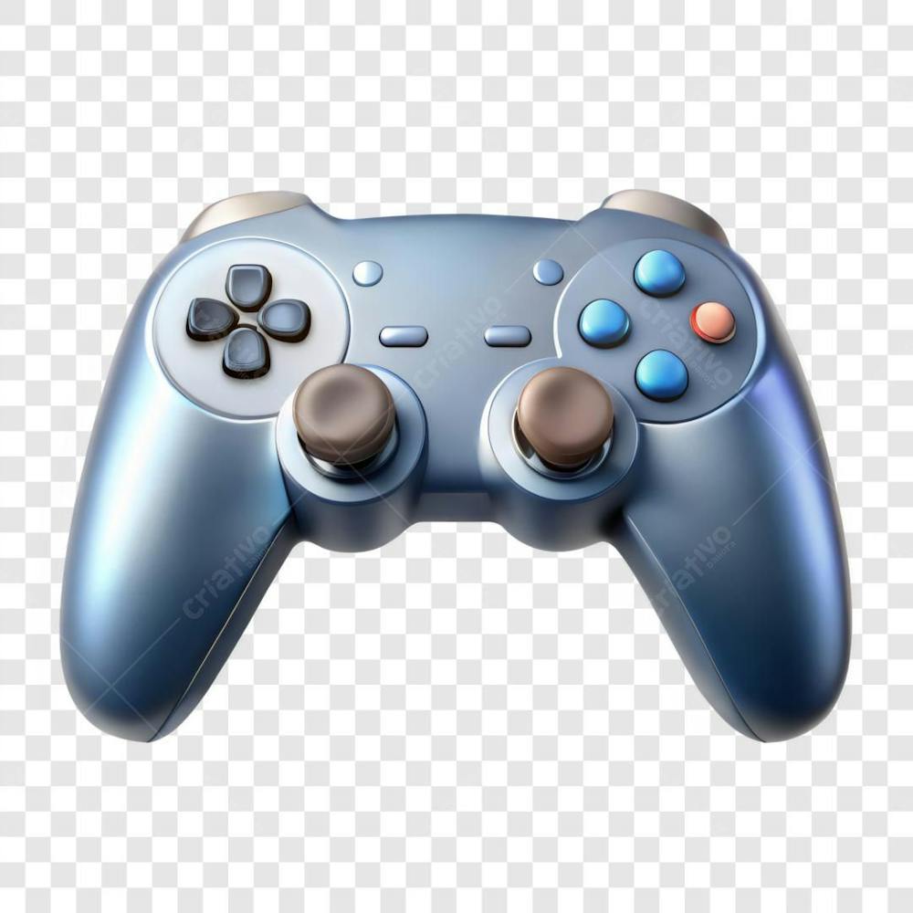 Controle De Video Game Azul Metálico Elemento 3D PNG IA