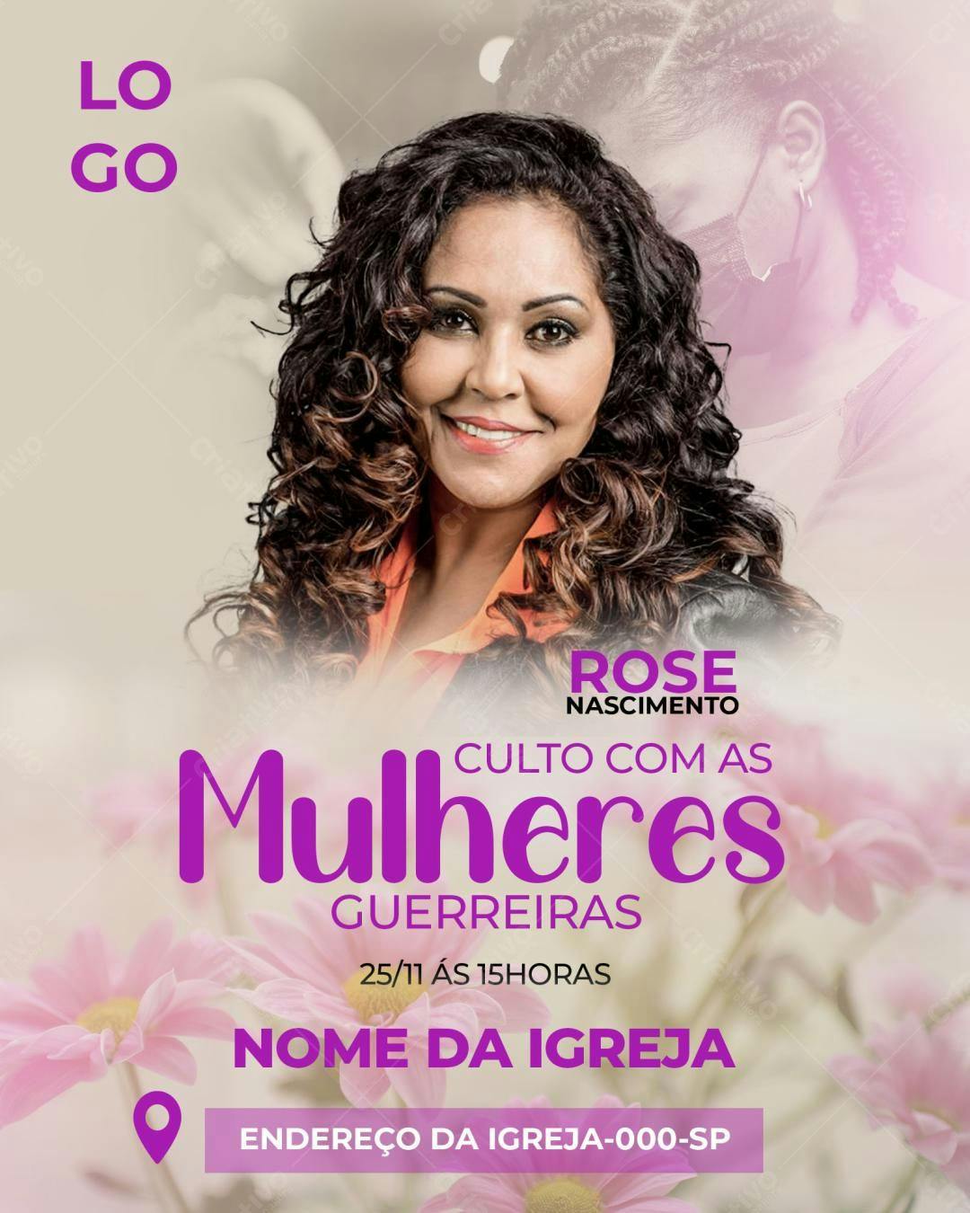 Flyer para Culto com Mulheres Guerreiras PSD Editável