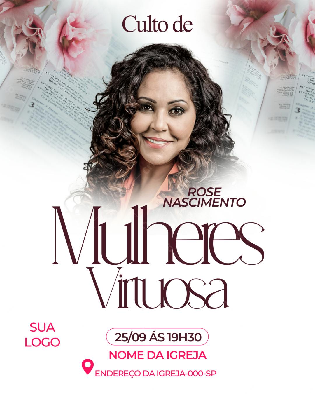 Flyer para Culto de Mulheres Virtuosas PSD Editável