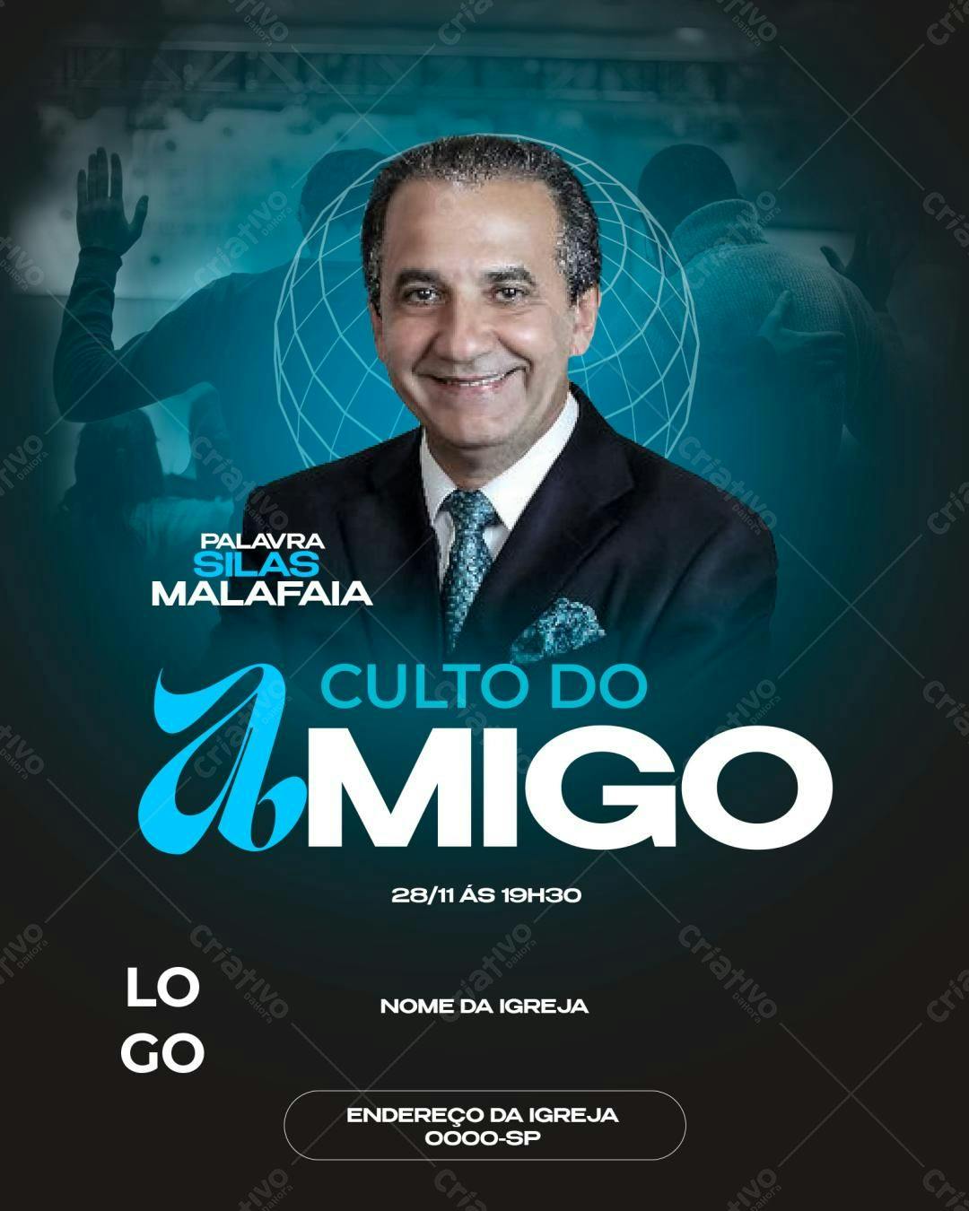 Flyer para Culto do Amigo com Silas Malafaia PSD Editável