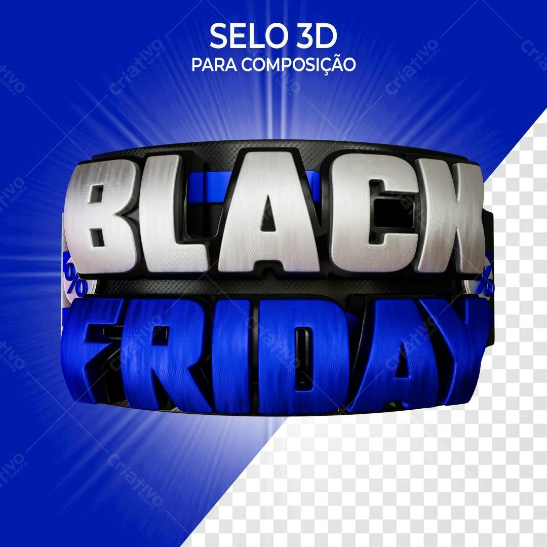 Selo 3D Black Friday metálico azul e prata