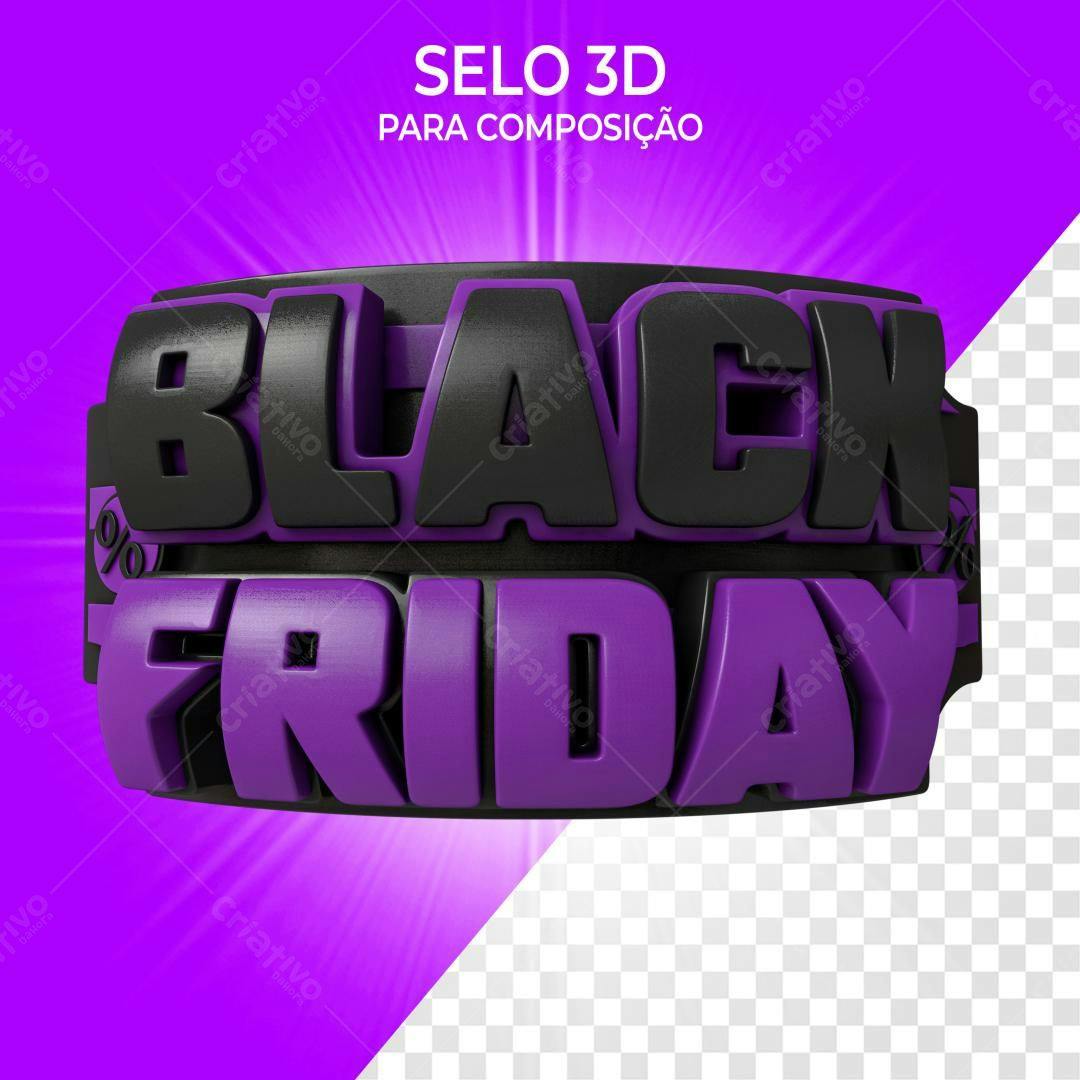 Selo 3D Black Friday roxo e preto 3D