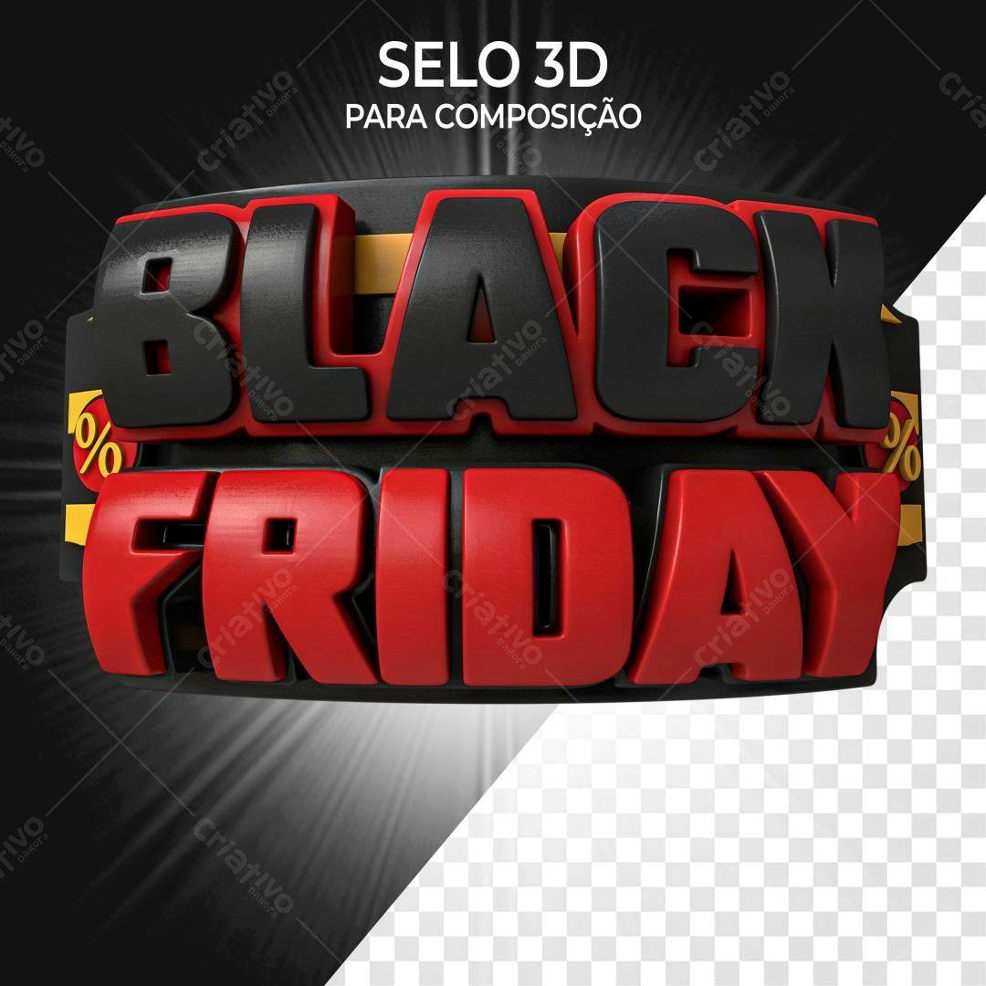 Selo 3D Black Friday vermelho e preto