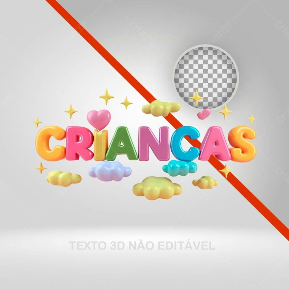 Selo 3D Dia Das Crianças, Texto 3D, Letras Coloridas 3D