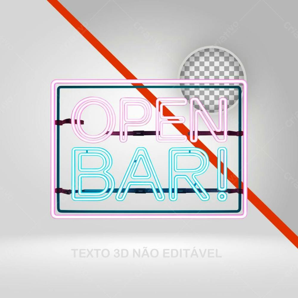 Selo 3D Open Bar, Led Neon, Elemento Png, Luzes 3D