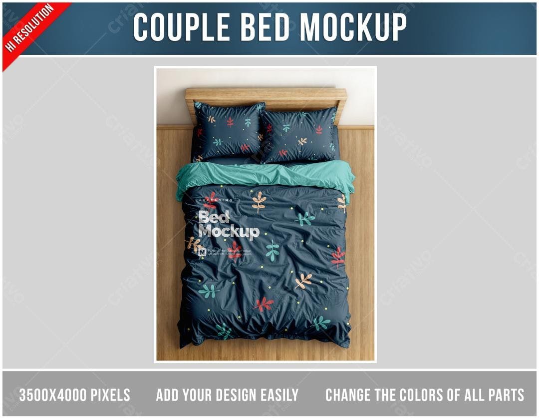 Mockup de Jogo de Cama com Padrão de Folhas