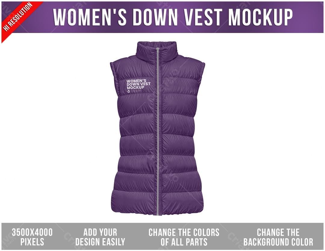 Mockup de Colete Feminino Acolchoado Roxo