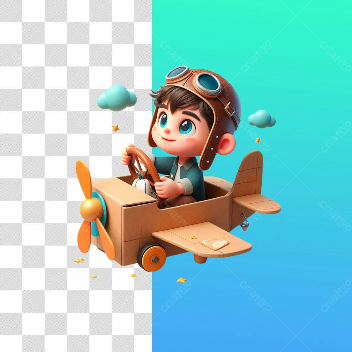Ilustração Infantil Avião de Papelão PSD Editável
