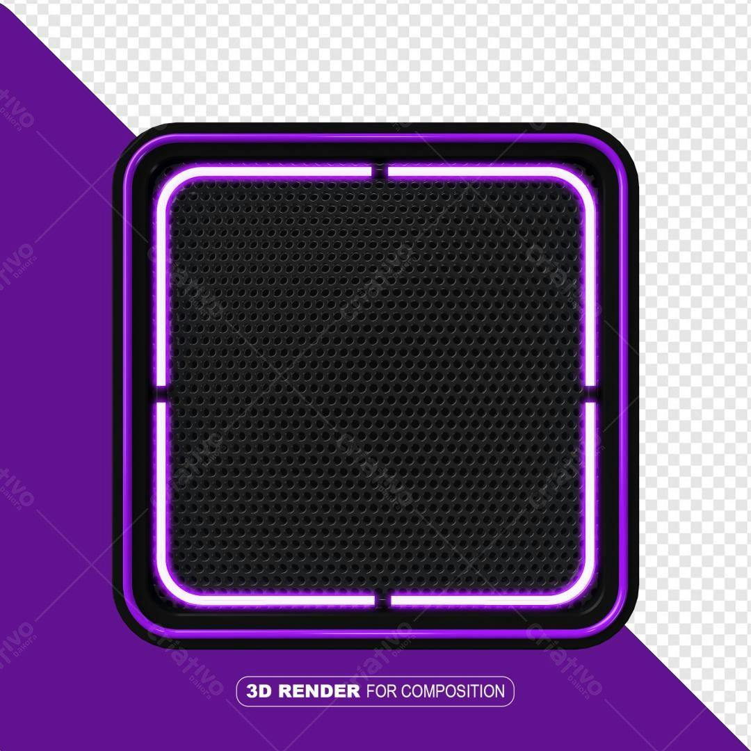 Selo 3D Neon Quadrado Preto e Roxo