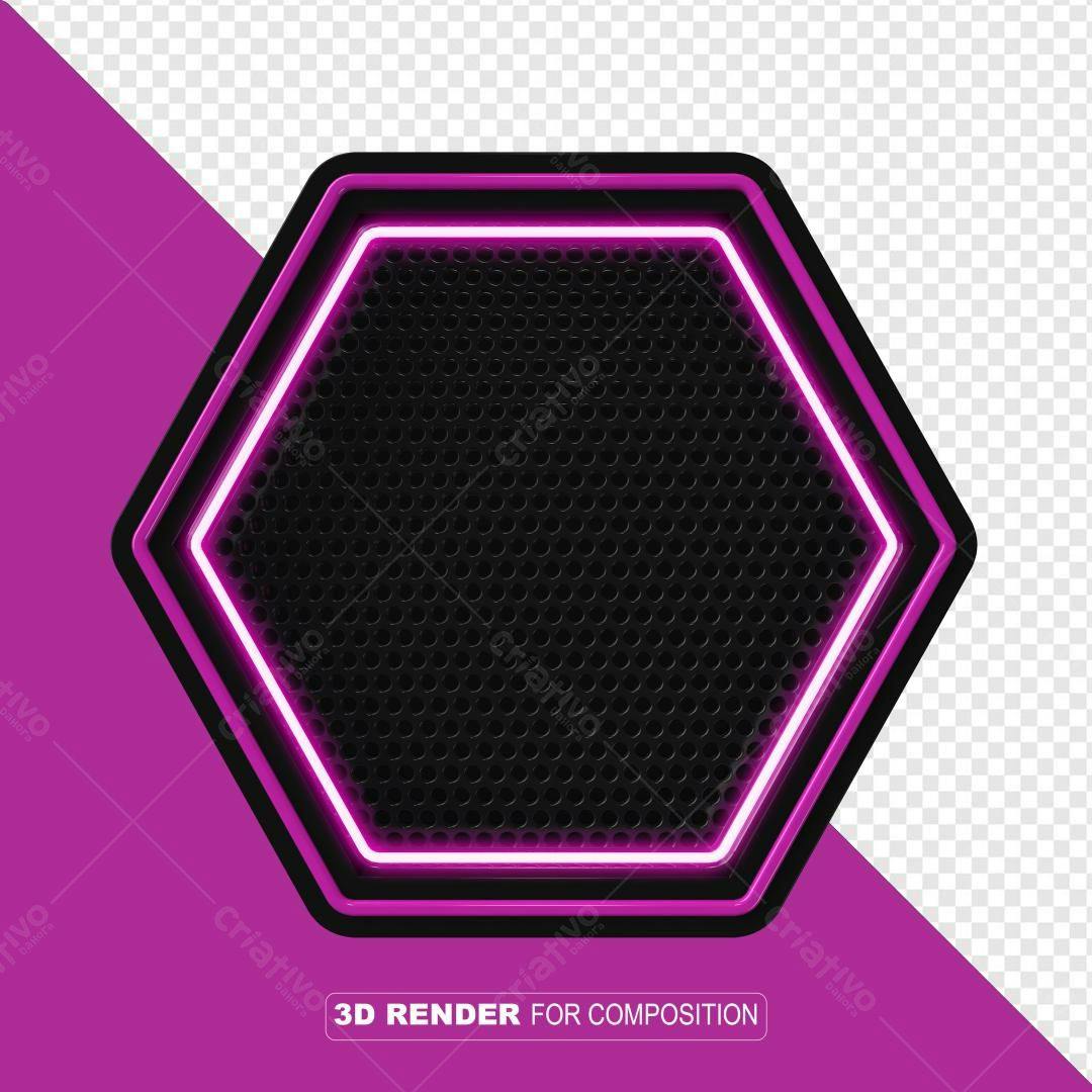 Selo 3D Hexagonal Neon Rosa e Preto