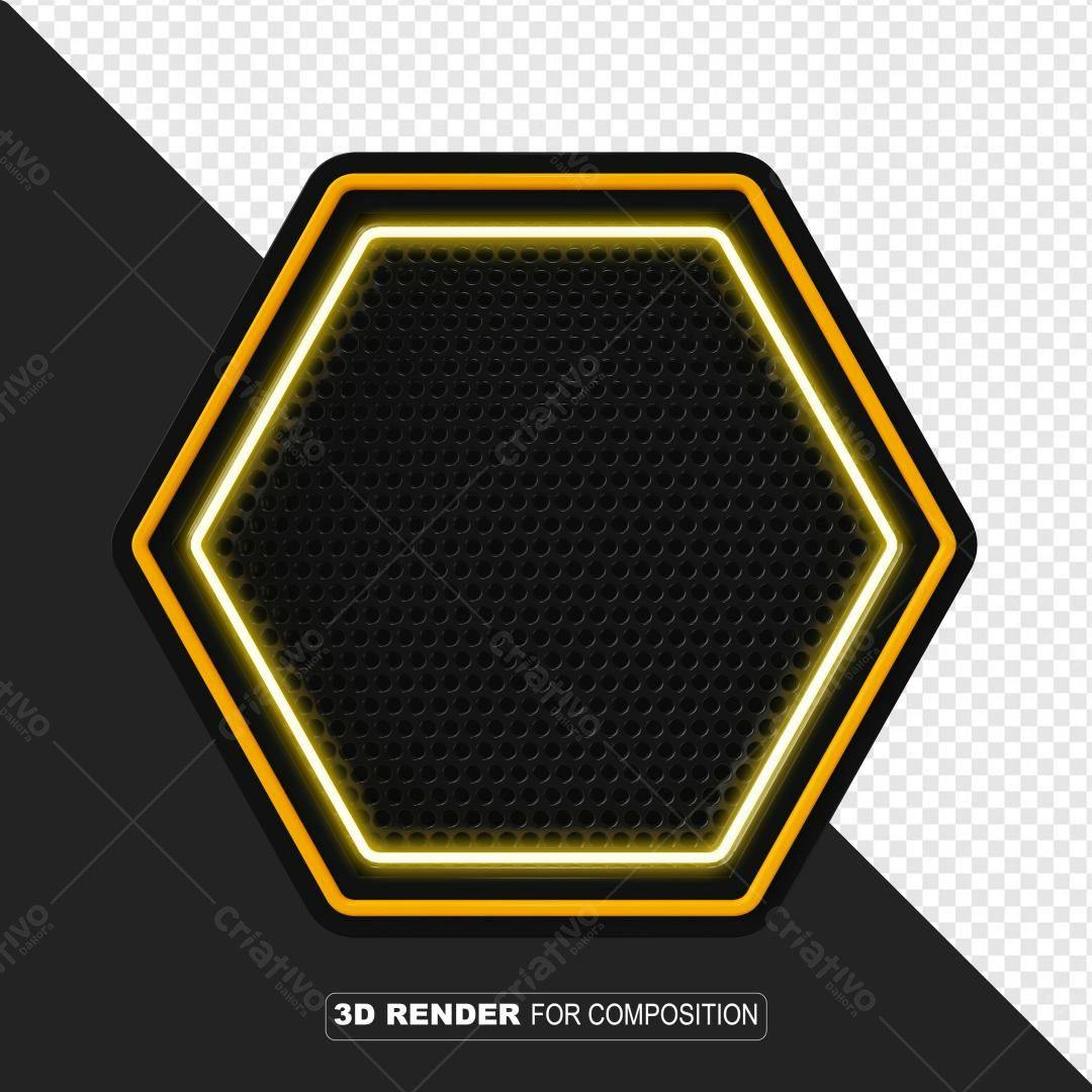 Selo 3D Hexagonal Neon Amarelo e Preto