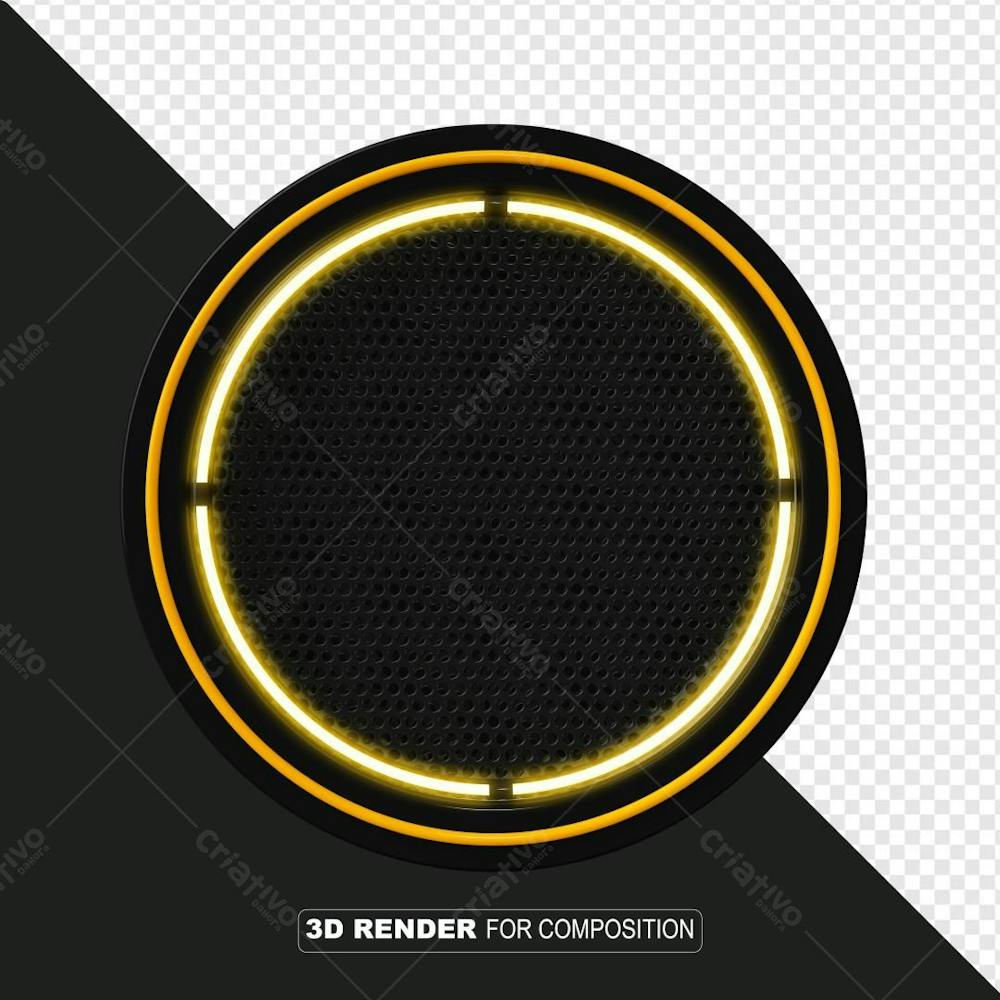 Moldura Circula Quadro Neon Amarelo