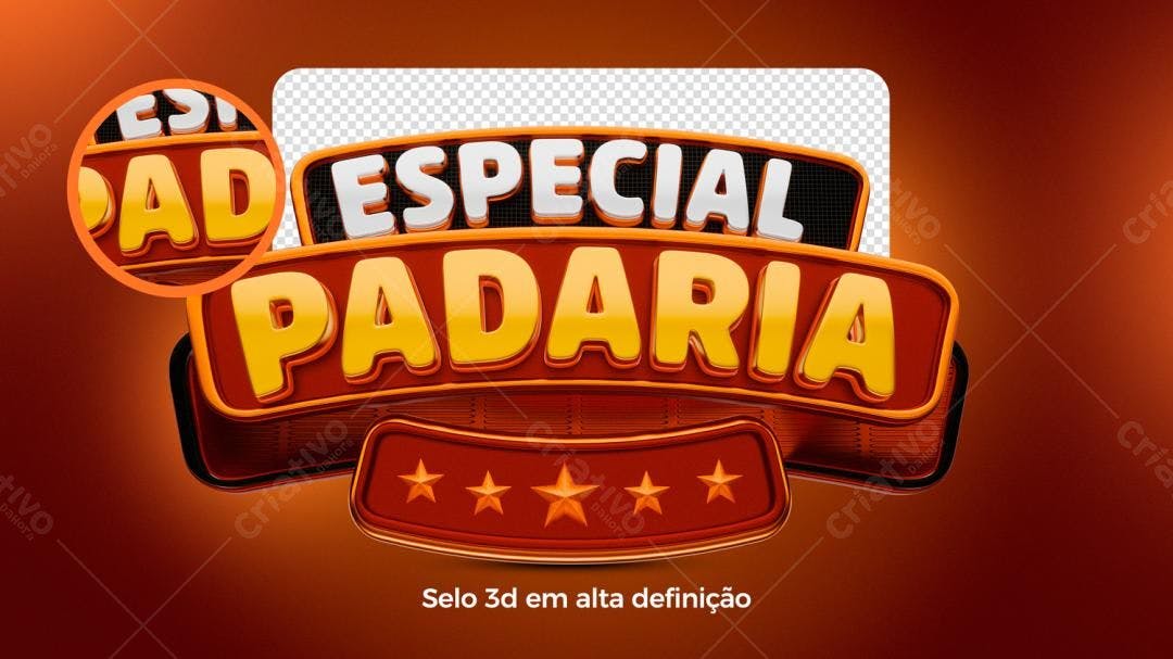 Selo 3D Padaria estilo retrô vermelho e amarelo