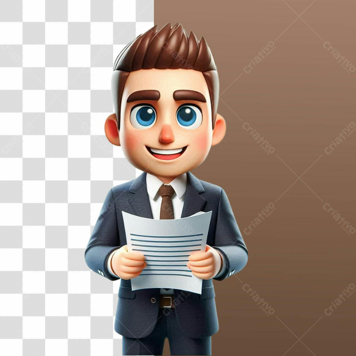 Personagem Cartoon Empresário PSD Editável