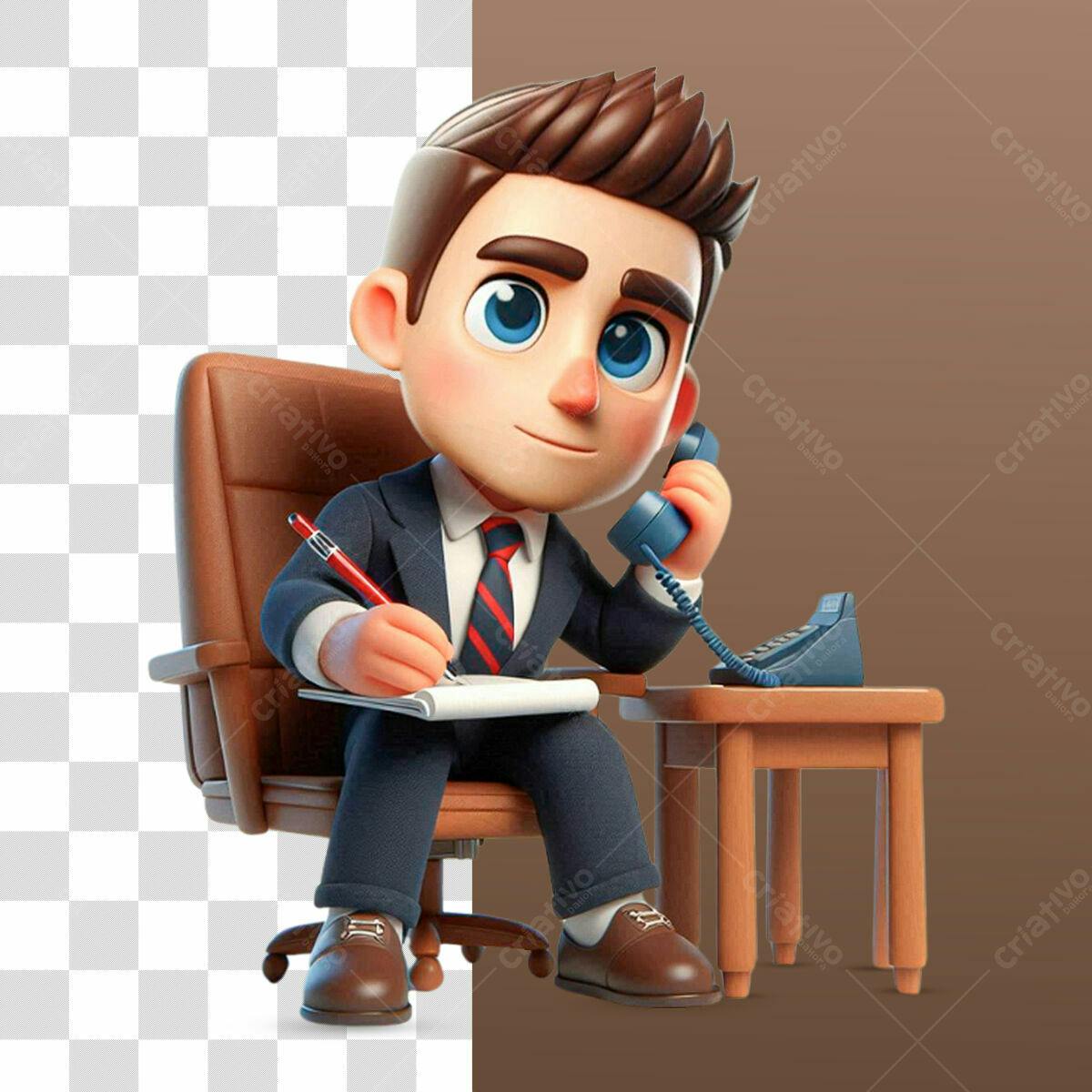 Personagem Cartoon Empresário Atendimento ao Cliente PSD Editável