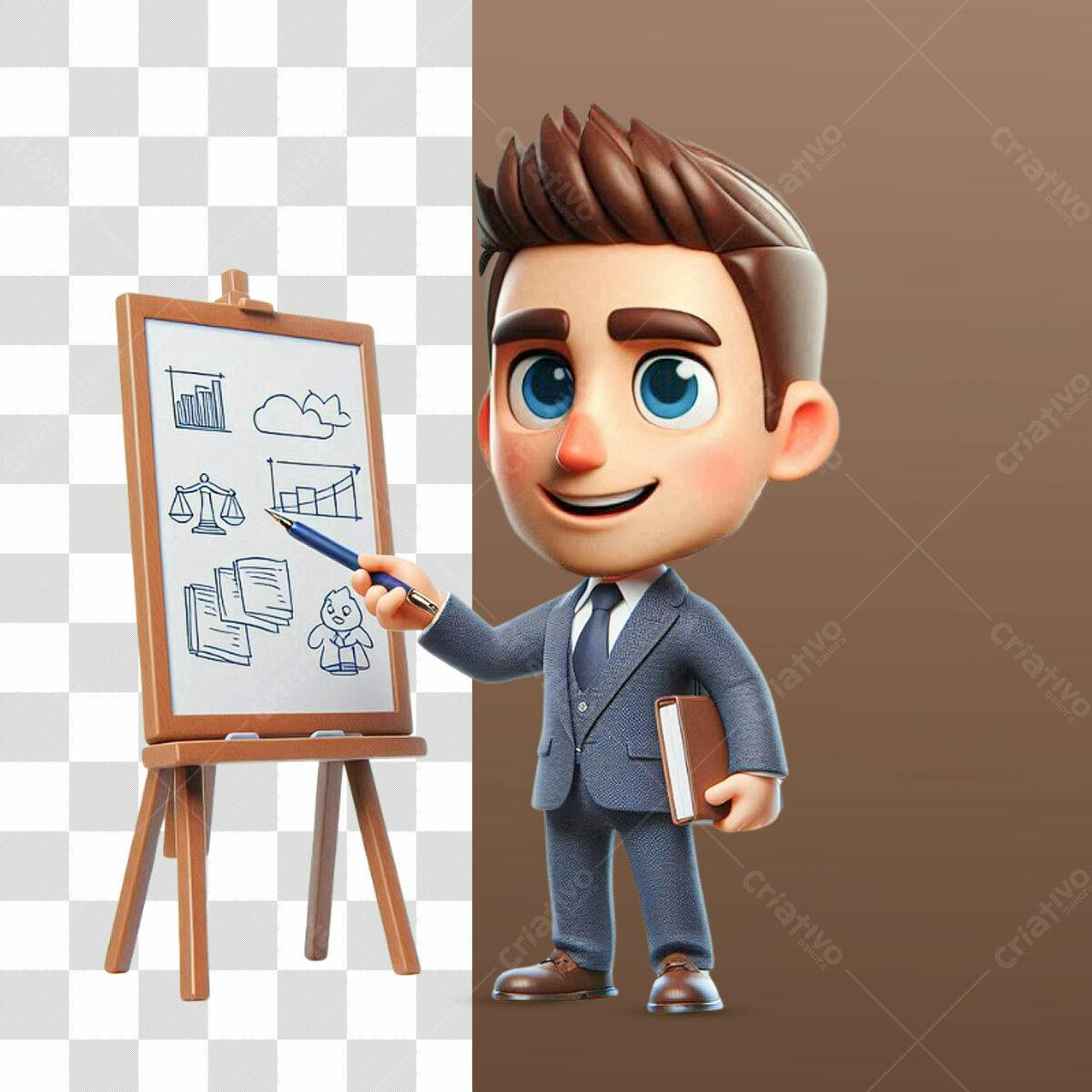 Personagem Cartoon Apresentação de Negócios PSD Editável