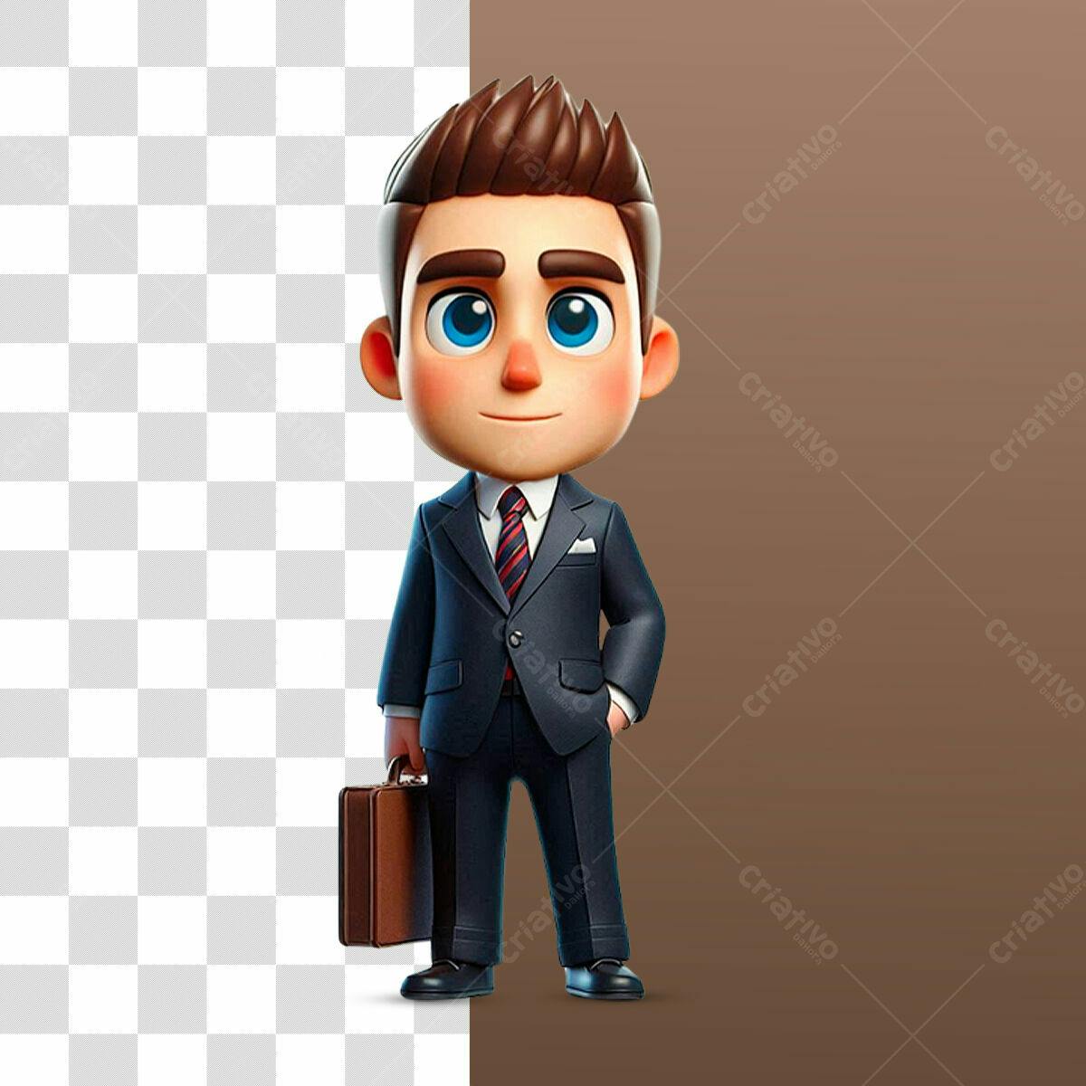 Personagem Cartoon Empresário PSD Editável