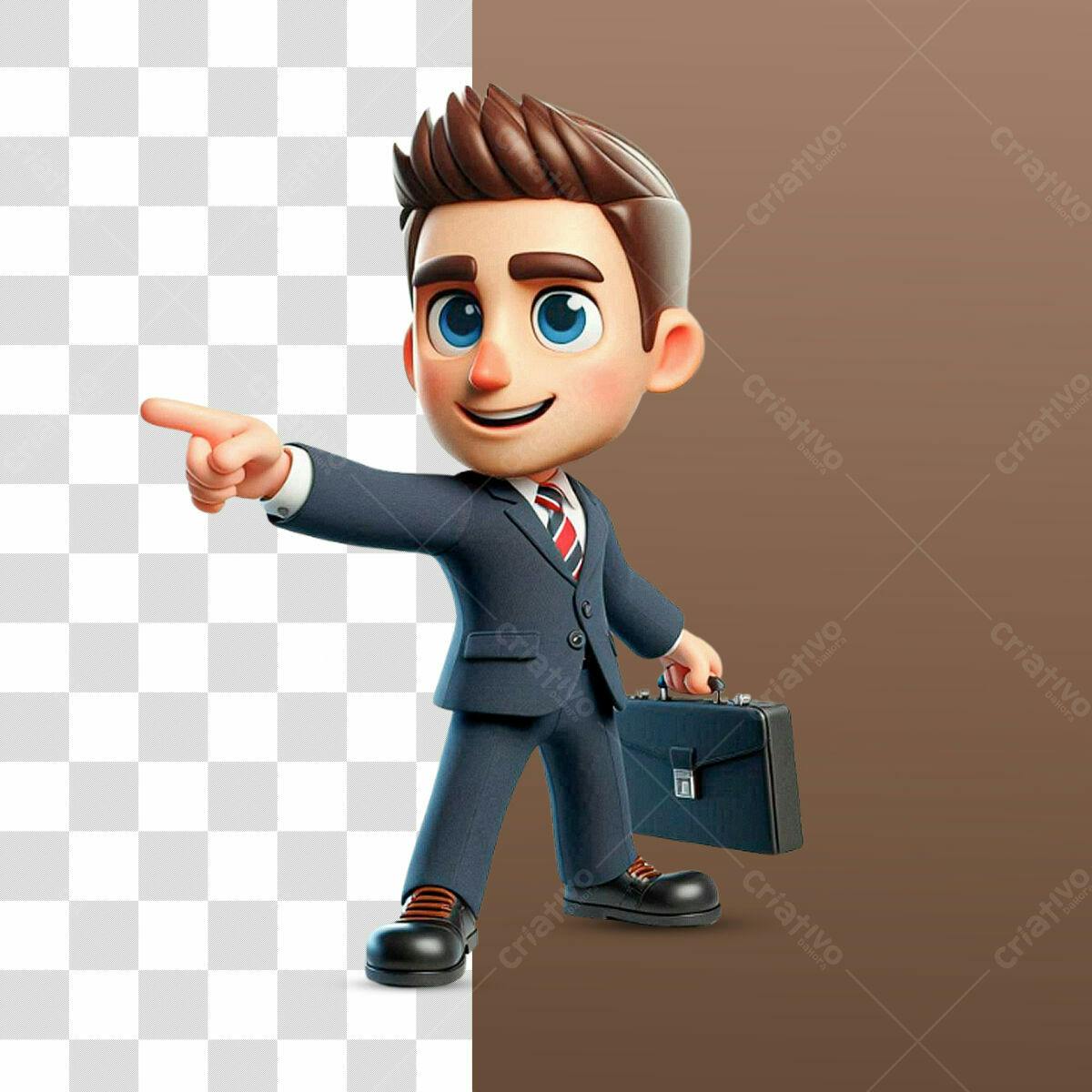 Personagem Cartoon Empresário Apontando PSD Editável
