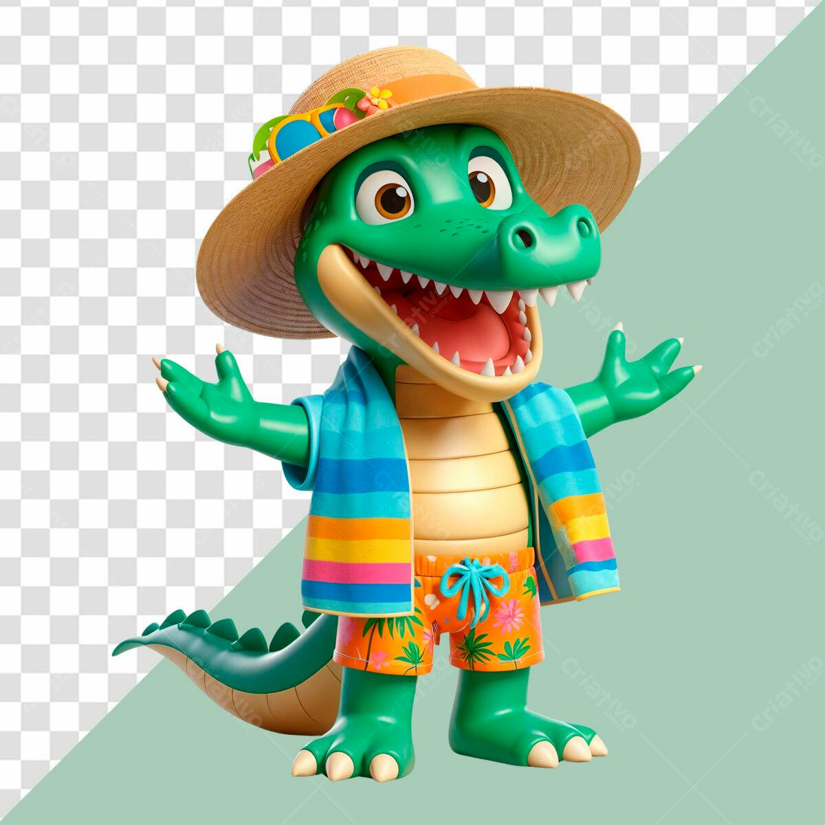 Mascote Jacaré Verão PSD Editável