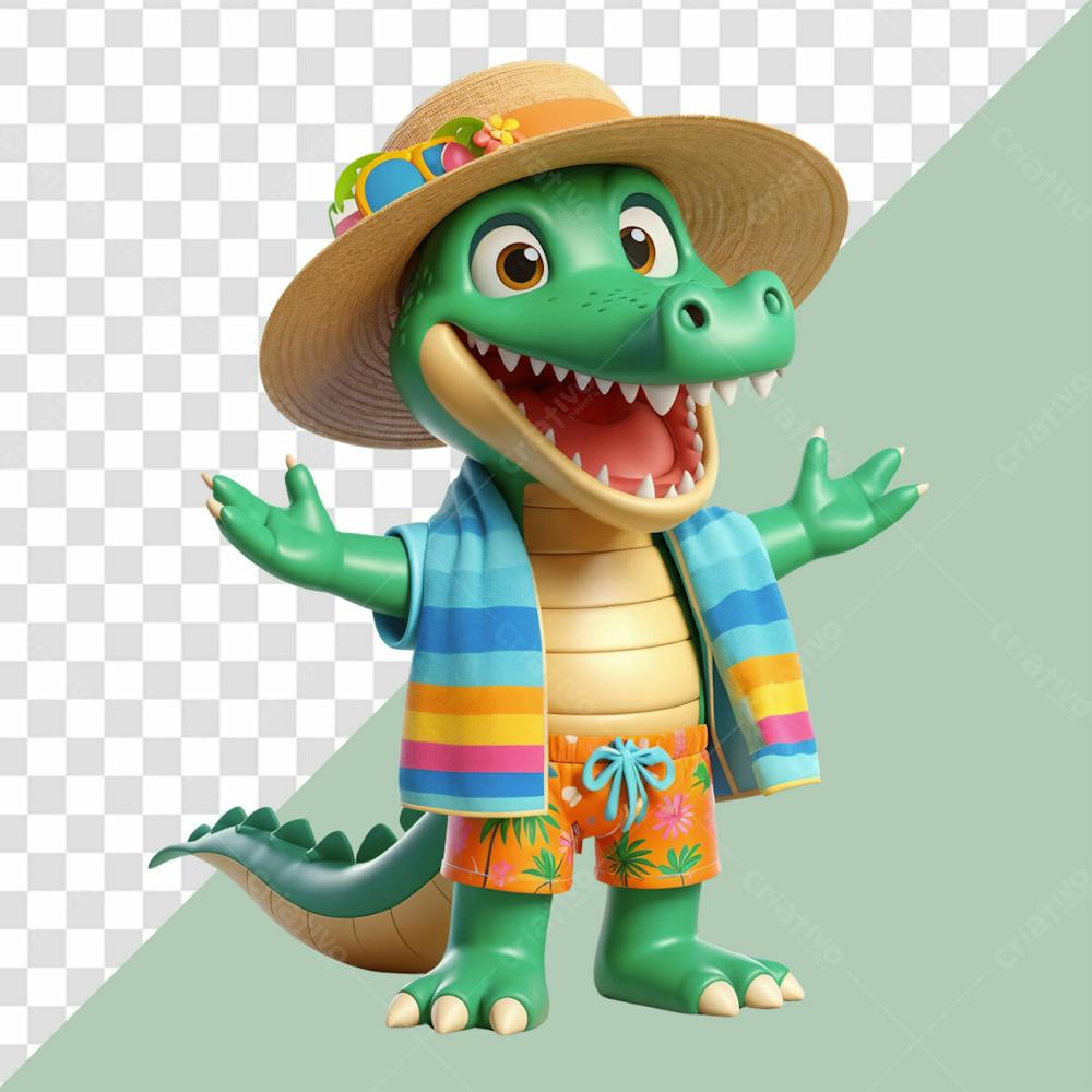 Personagem 3D Crocodilo Vestido Com Roupas De Verao