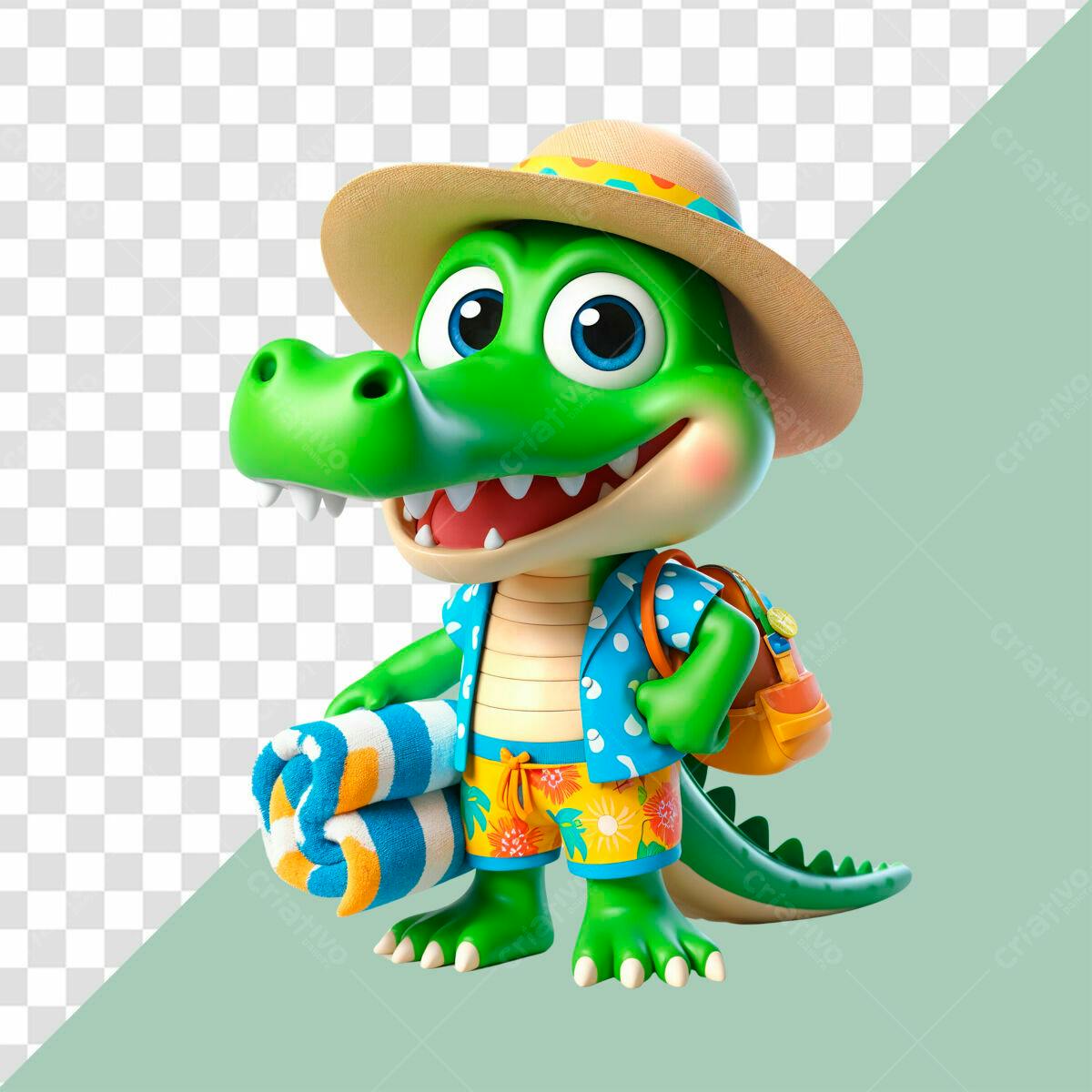 Mascote Jacaré de Verão PSD Editável