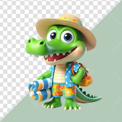 Personagem 3D Crocodilo Vestido Com Roupas De Verao