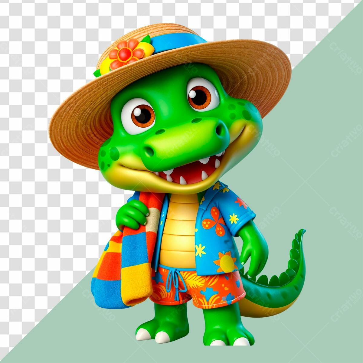 Mascote Jacaré Verão PSD Editável