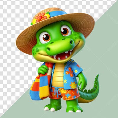 Personagem 3D Crocodilo Vestido Com Roupas De Verao