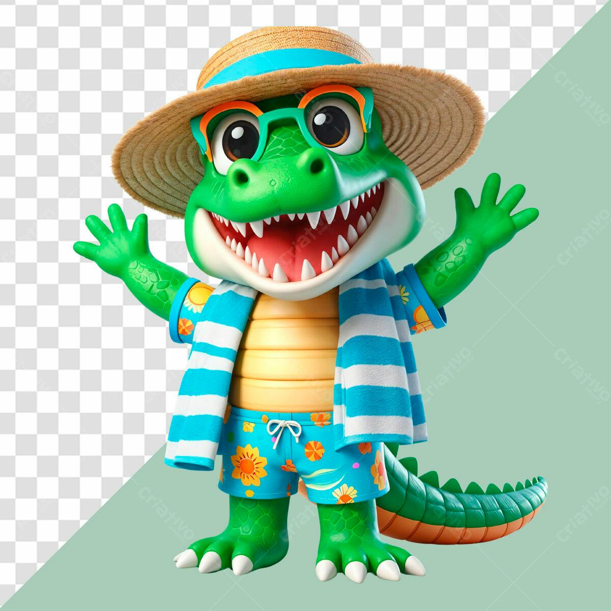 Mascote Jacaré Verão PSD Editável