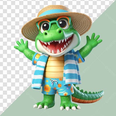Personagem 3D Crocodilo Vestido Com Roupas De Verao