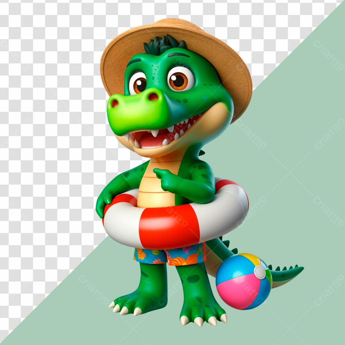 Mascote Jacaré Verão PSD Editável