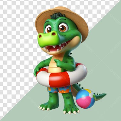 Personagem 3D Crocodilo Vestido Com Roupas De Verao