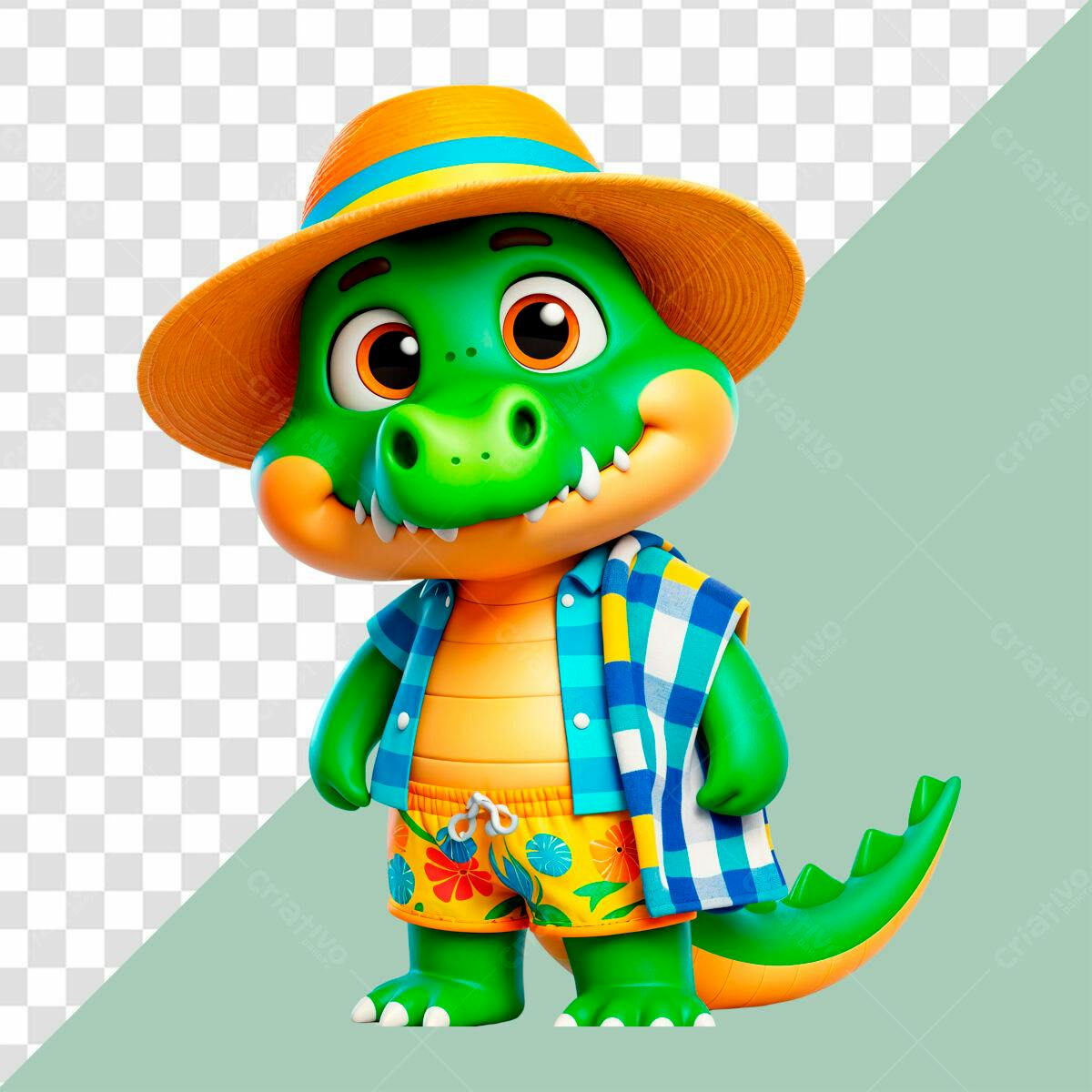 Mascote Jacaré Verão PSD Editável