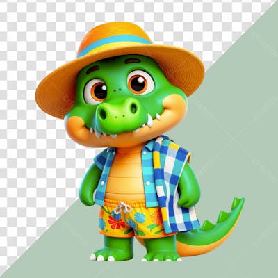 Personagem 3D Crocodilo Vestido Com Roupas De Verao