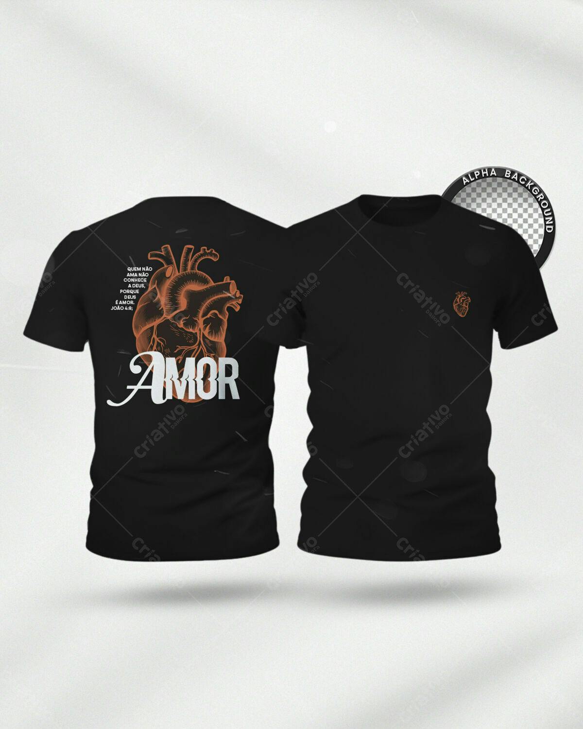 Camiseta com Estampa de Coração Anatômico e Versículo Bíblico PSD Editável