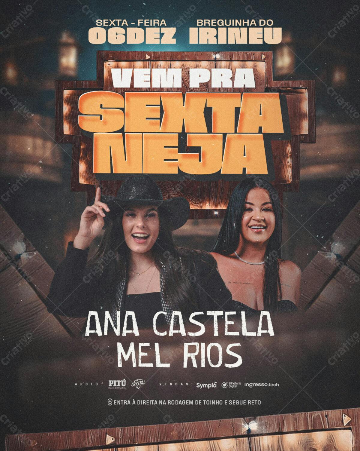 Flyer Festa Sertaneja com Ana Castela e Mel Rios PSD Editável