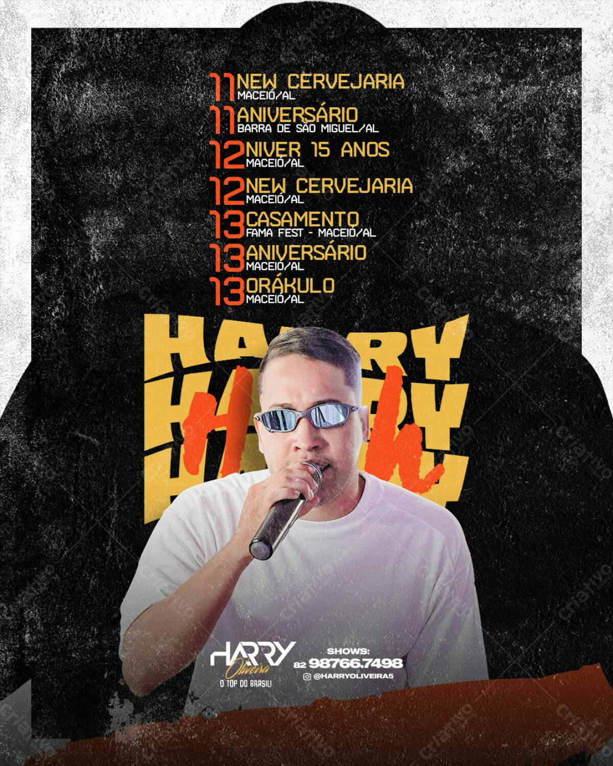 Flyer para Evento Musical com Harry Oliveira PSD Editável