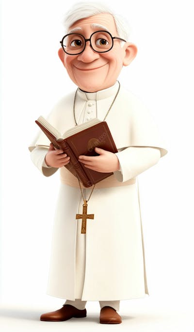 3D Pope With Gray Hair And Glasses Holding A Bible