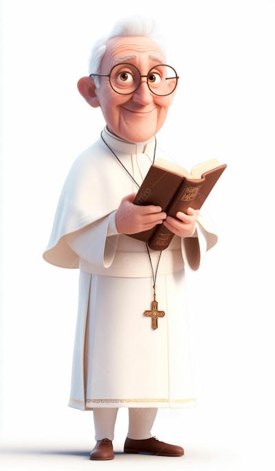 3D Pope With Gray Hair And Glasses Holding A Bible