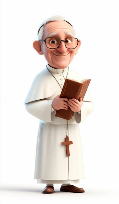 3D Pope With Gray Hair And Glasses Holding A Bible