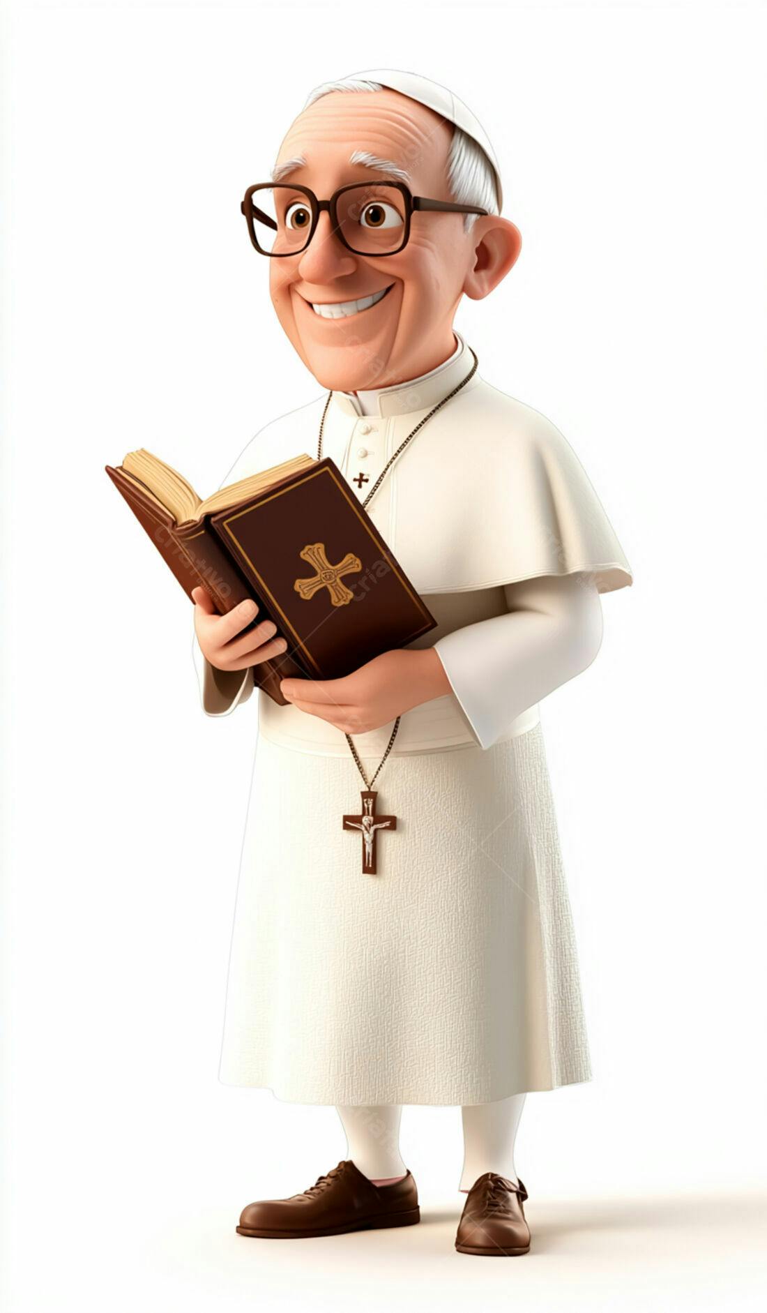 Papa Francisco Cartoon lendo a Bíblia