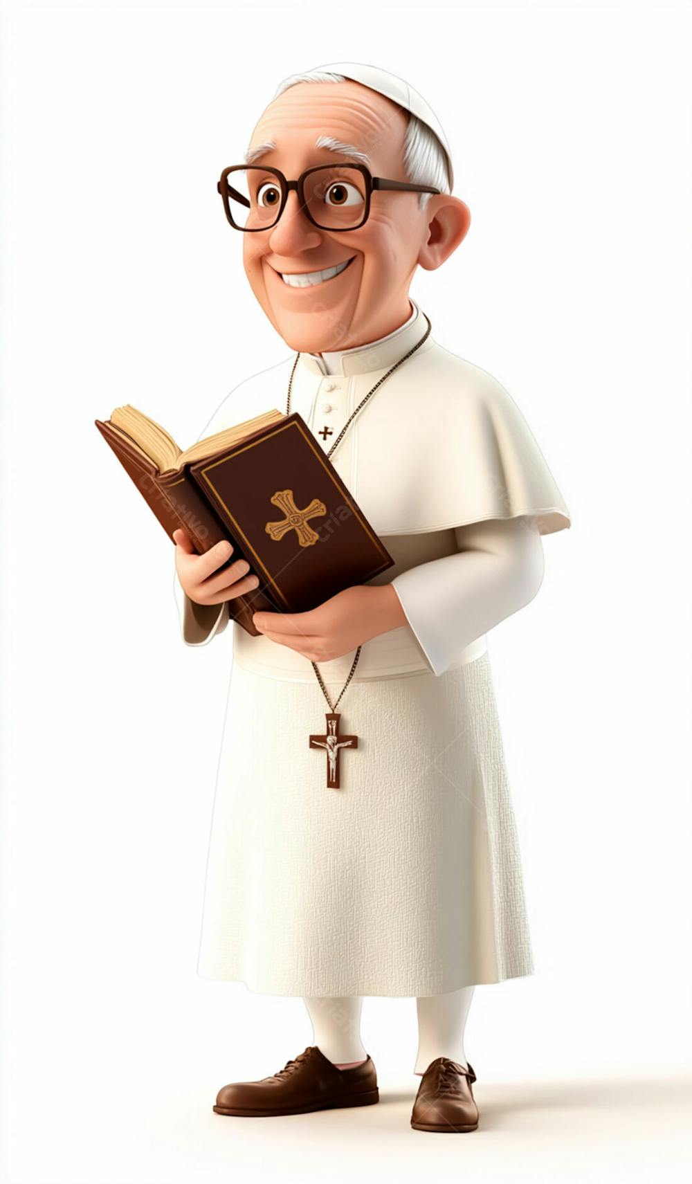 3D Pope With Gray Hair And Glasses Holding A Bible