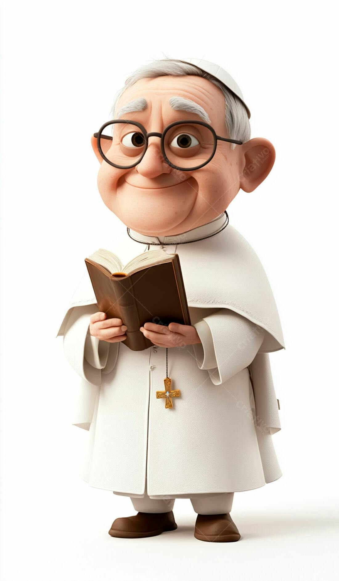 Papa Francisco Cartoon lendo livro