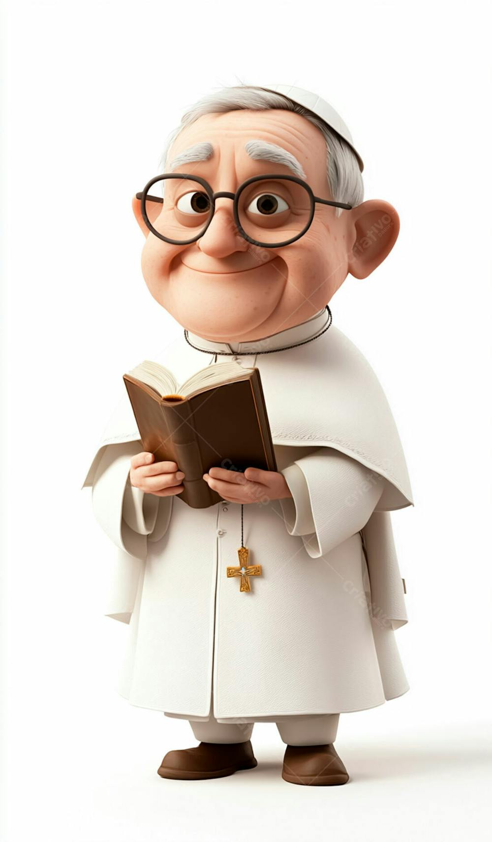 3D Pope With Gray Hair And Glasses Holding A Bible