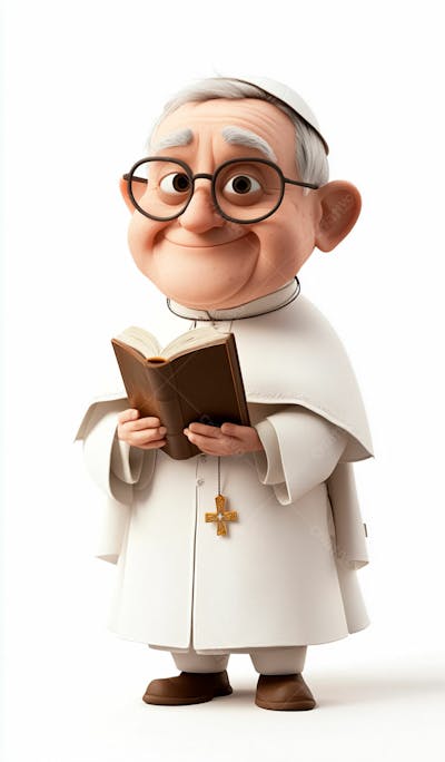 3D Pope With Gray Hair And Glasses Holding A Bible