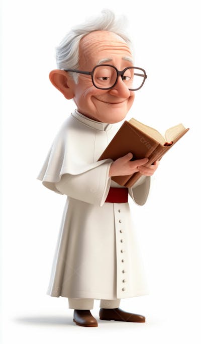 3D Pope With Gray Hair And Glasses Holding A Bible